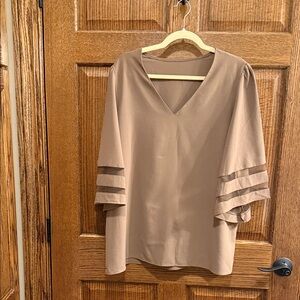 Elegant Brown Women's V-Neck Bell Sleeve Top XL